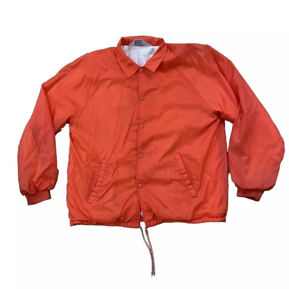 Vintage 70s 80s RAINBOW SPORTSWEAR Windbreaker Men M Orange Lined Snap Jacket M